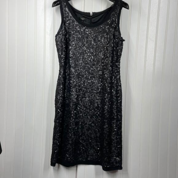Talbots Women's Black Sleeveless Back Zipper Sequins Knee Length Dress Size 4P - Picture 1 of 11